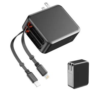 35W Retractable Wall Charger with Dual Cables & 3-Port USB Hub, Fast Charging for iPhone 16/15/14/13/12/11, iPad, Tablets, LG, Samsung & More
