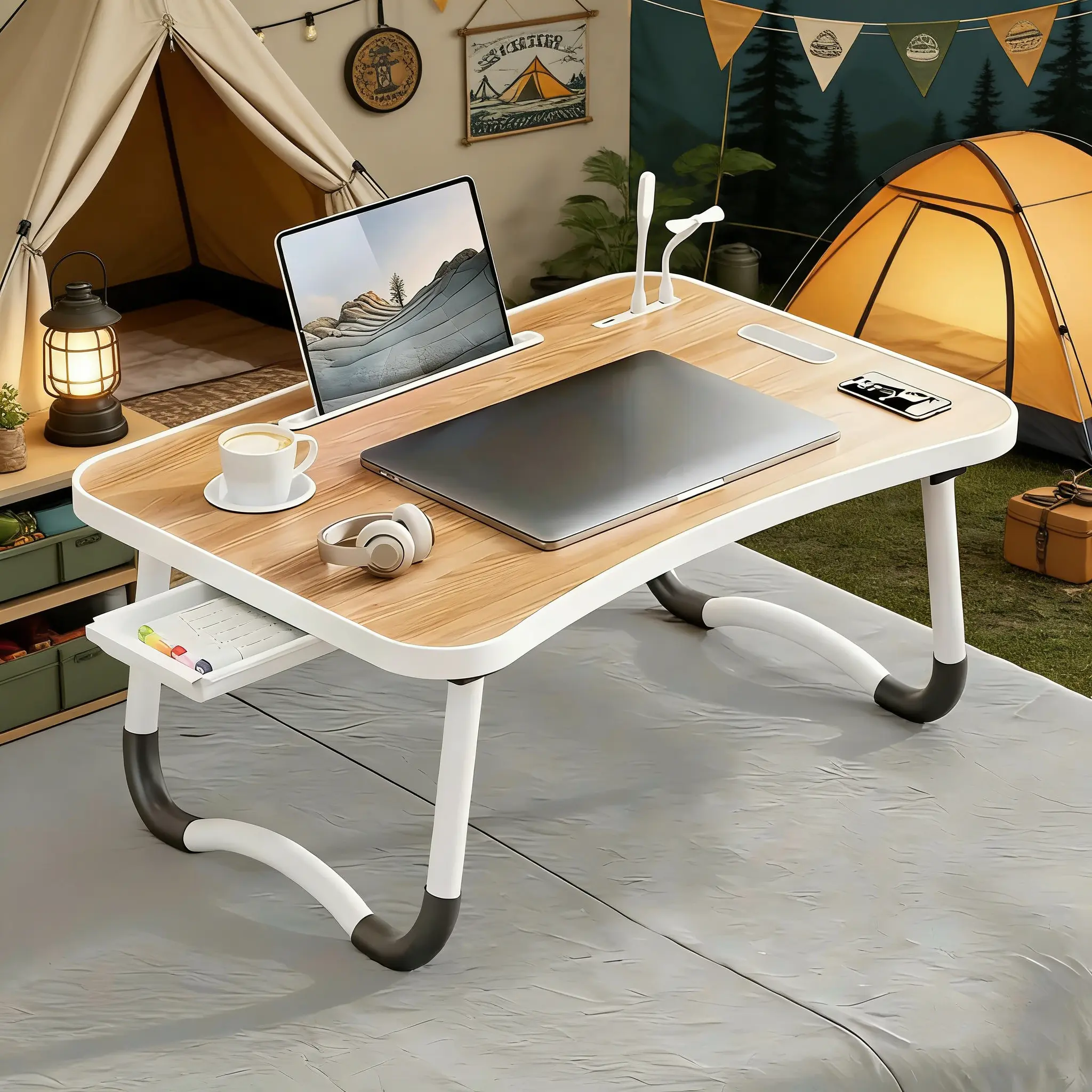 Lap Desk Bed Trays for Eating and Laptops Breakfast in Bed Tray for Sofa/Couch/Study/Reading/Writing with Cup Holder/Drawer On Low Sitting Floor Large Portable Foldable