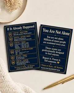 Senior Scam Emergency Response Card - if It Already Happened Step By Step - Elder Fraud Protection Reference Card