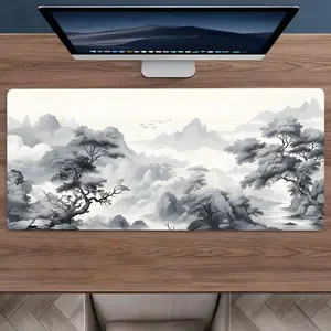 Chinese Ink Landscape Large Gaming Mouse Pad,Aesthetic Desktop Drotection Pad,Washable Rubber Pad Non-Slip Lock Edge Multi-Size Mouse Pad Suitable For Home Office,Good Gift for Family and Friends,Gaming Desk Accessory,Office Desk Accessories