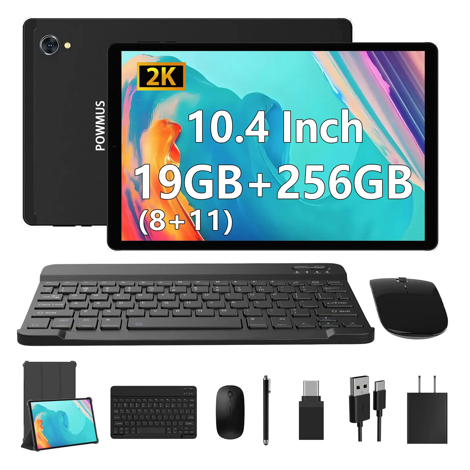 POWMUS 10.4 Inch Android 13 Tablets, 8GB RAM 256GB Storage, Octa-Core Processor, 2000x1200 IPS HD Touchscreen, Tablet PC with Keyboard Mouse Stylus Protective Case, 1TB Expandable Storage, 8000mAh Battery, 8MP+13MP Dual Camera, WiFi Bluetooth