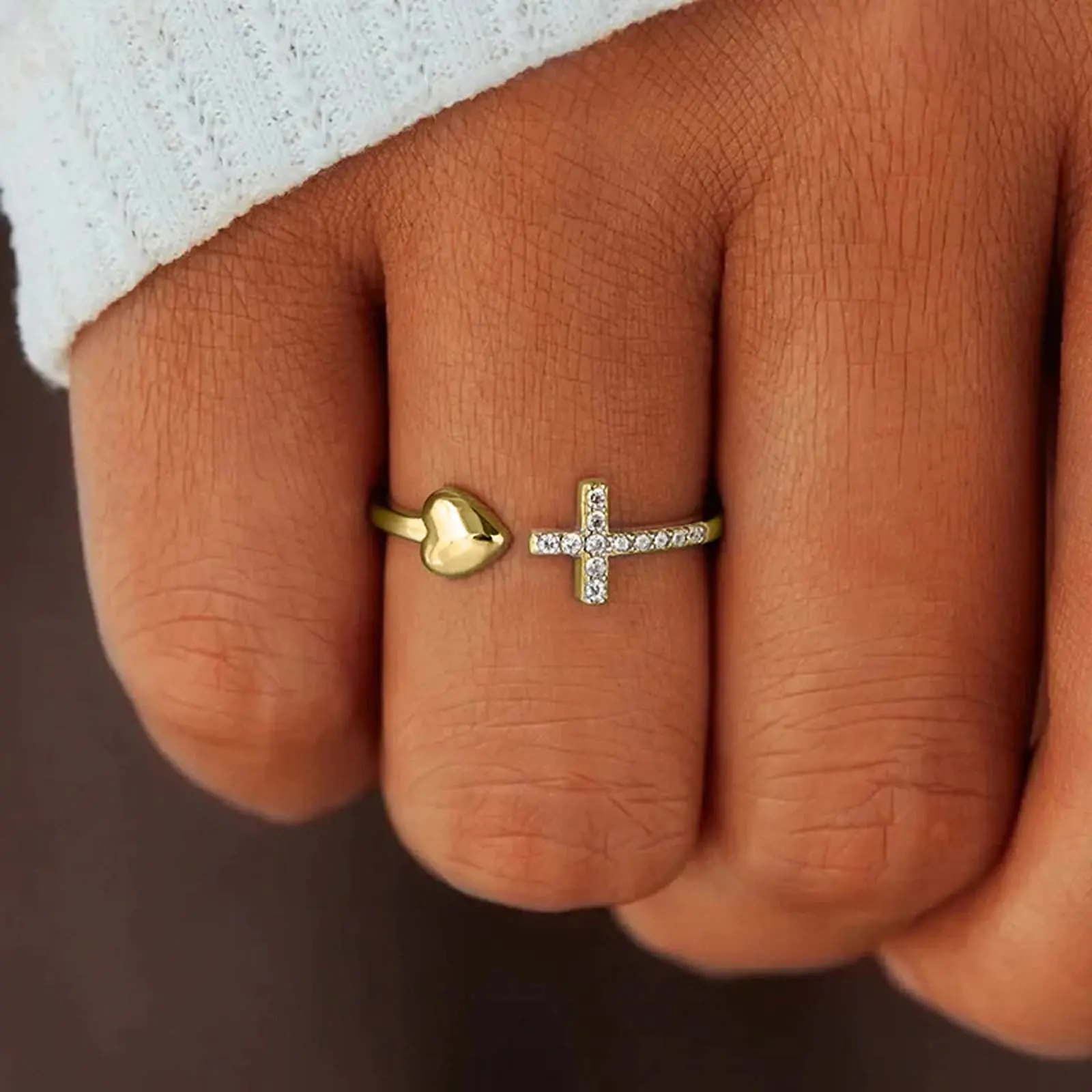 Zircon love cross ring men and women open ring couple jewelry accessories gift y2k springtok