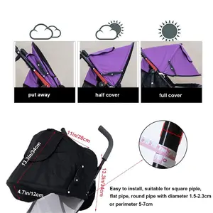 Stroller Sun Shade Cover Canopy Awning for Pushchair Pram Baby Buggy with Pockets Mesh Window Sun Protection Sunshade (Black)