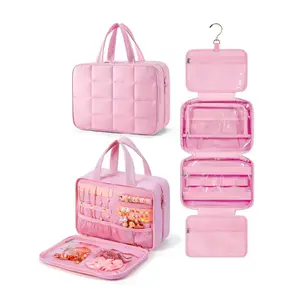 Travel Toiletry Bag with Jewelry Organizer, 1 Count Hanging Travel Bag for Toiletries, Puffy Makeup Cosmetic Bag Organizer, Carry-on Travel Accessories, Multifunctional Toiletry Bag