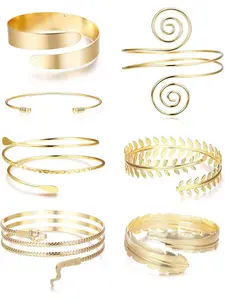 7 Piece Arm Bangle Set Upper Arm Bracelets for Women Adjustable Upper Arm Cuff Minimalist Bracelets Band Bracelet Swirl Leaves Feather Bangle Snake Stackable Bracelets, Elegant Minimalist Bangle Wavy Cuff Bangle Adjustable Cuffs