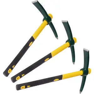 3 Pack 15 Inch Mattock Hoe, Forged Pickaxe with Fiberglass Handle, Pick Axe, Hand Digging Mattock for Camping, Prospecting,