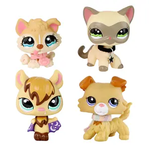 4Pcs Cute Big Eye Pet Figurines Set, Assorted Cat & Dog Mini Animal Dolls with Decorative Accessories, Kids Pretend Play Toy, Collectible Figures, Desktop Decor & Holiday Birthday Gift