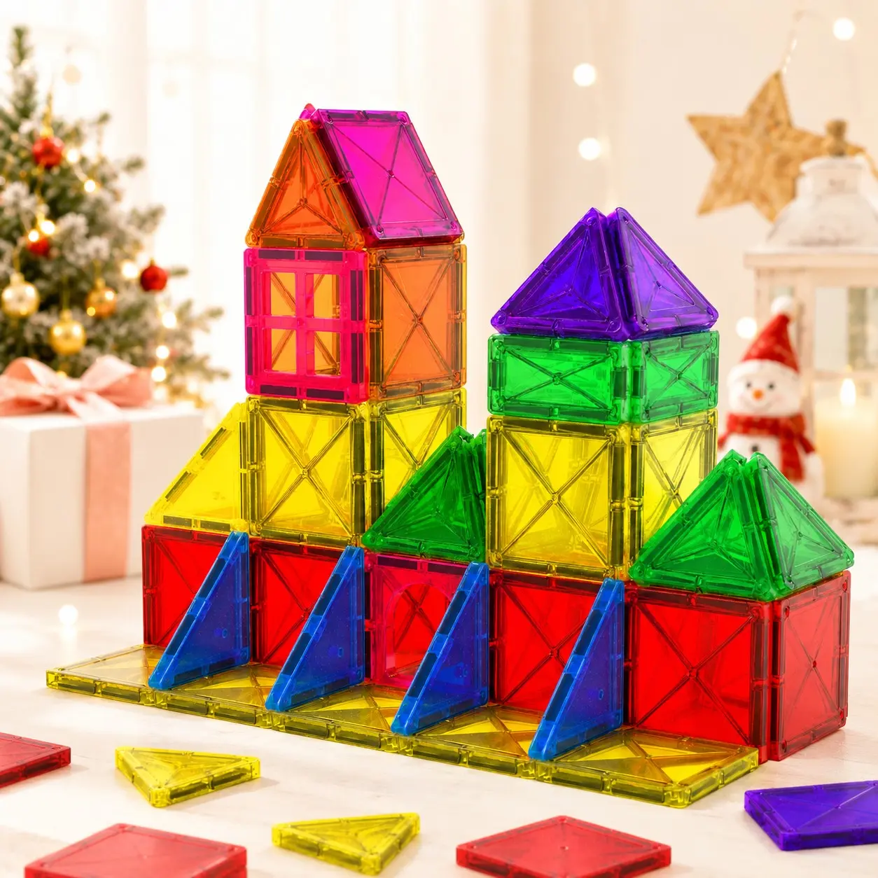 Portable Mini Magnetic Tiles Travel Set 20PCS for Kids Ages 3+, Montessori STEM Sensory Magnetic Building Blocks, Toddler Preschool Learning Toy, Road Trip Airplane Car Birthday  novelty gift super braintoy