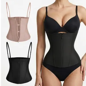 Removable Adjustable Straps Shapewear Waist Trainer with YKK Zipper & 4 Bones for Hourglass Figure High Compression Tummy Control Corset for Women - Fabric
