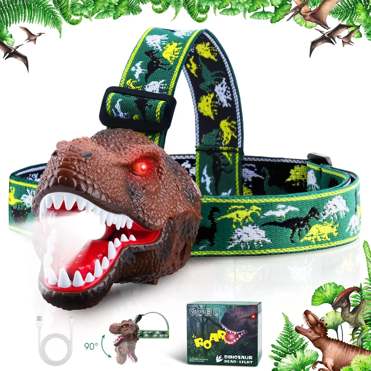 Dinosaur LED Headlamp for Kids - Fun Flashlight for Camping, Hiking, Reading & More | Perfect Birthday & Xmas Gift!