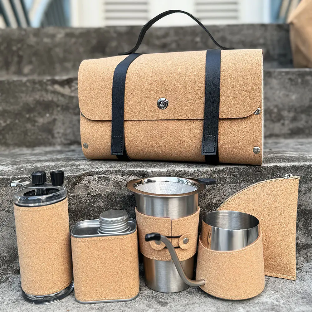 Portable Outdoor Travel Camping Hand-Filtered Coffee Set, Includes Grinder, Filter Paper, Pour-Over Pot, Ideal for Campers & Hikers