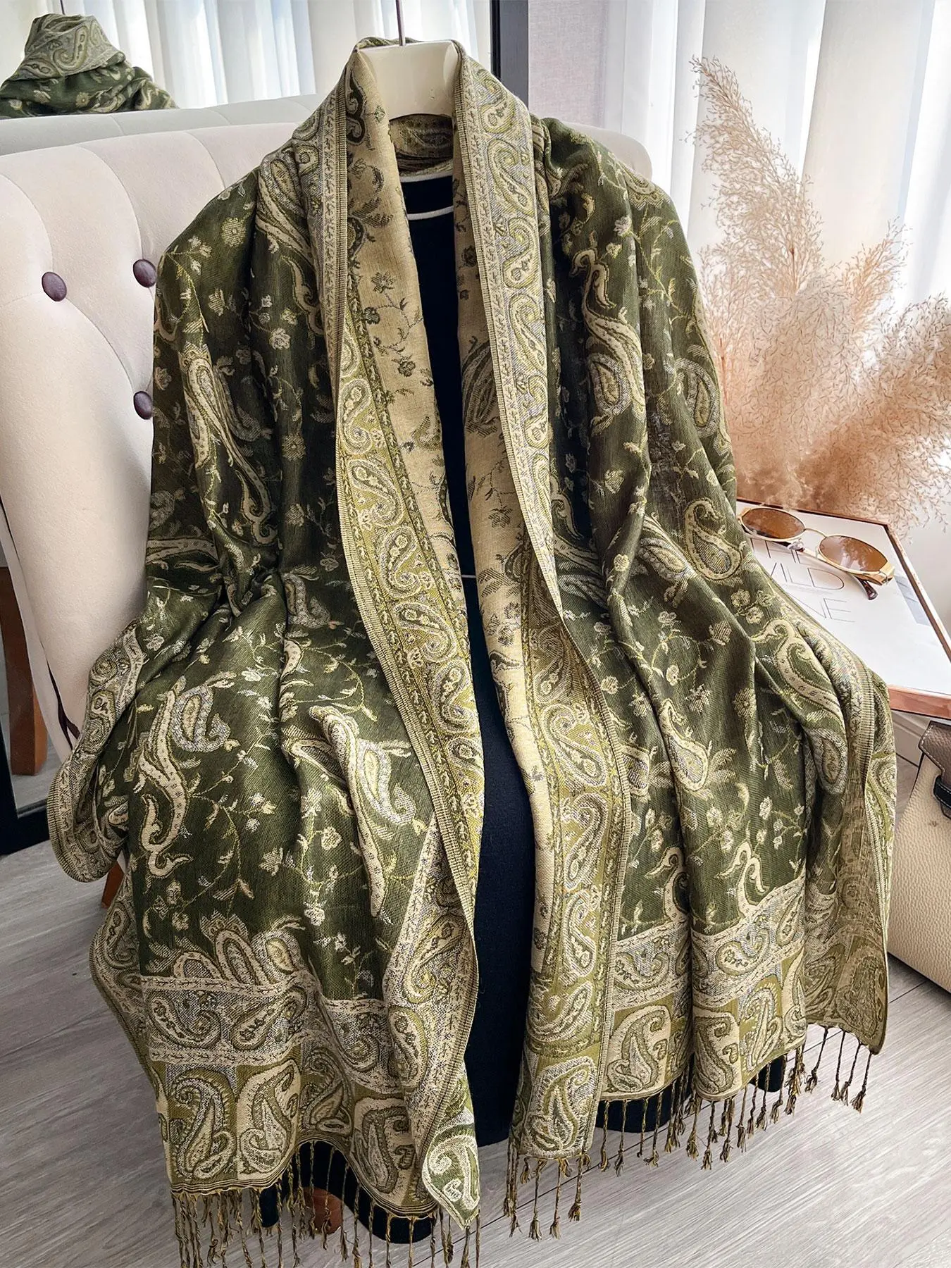 Bohemian Women's Pashmina Scarf, Long Printed Boho Style Casual Soft Shawl in Paisley Design, Soft and Stylish Headscarf in Multiple Colors, Boho Shawl Wrap