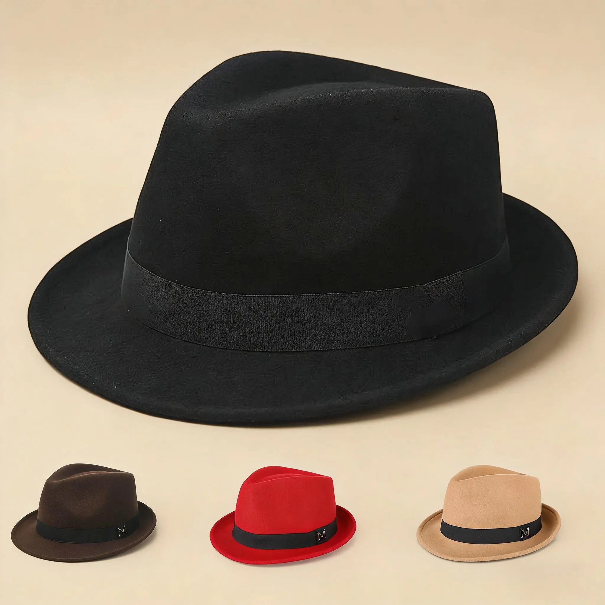 Unisex Wool Fedora Hat - Retro British-Style Cowboy-Shape Sports & Outdoor Accessory, Elegant Vintage Casual Wear, Ideal All-Season Adult Gift, Black