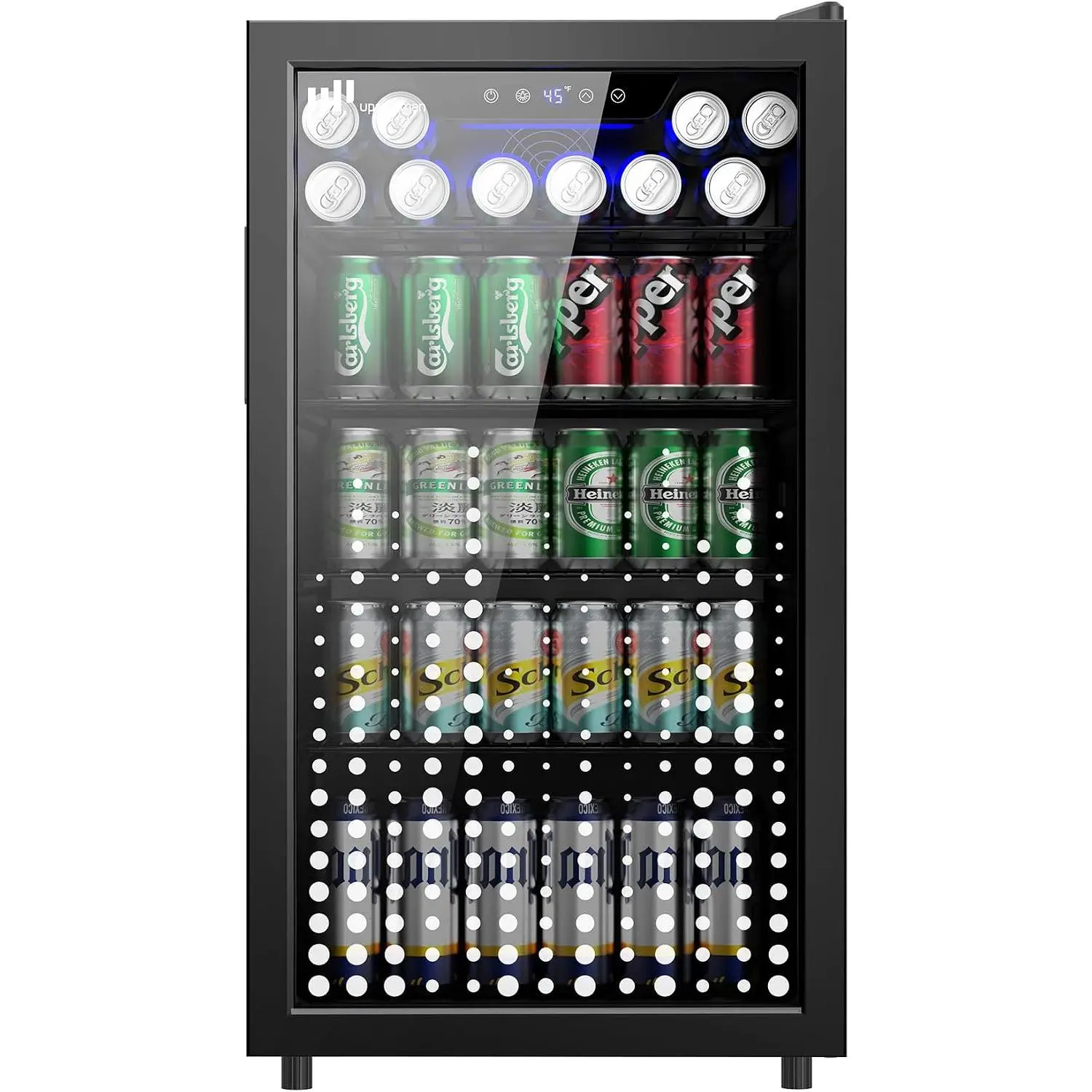 Upstreman 3.2 Cu.Ft Mini Fridge Beverage Cooler, 126-Can Glass Door Unit with Adjustable Temperature Control, for Home, Bar, Black-B126