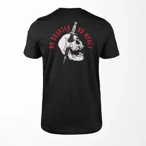No Quarter No Mercy Tactical Skull T-Shirt for Men, Military Inspired Warrior Graphic Tee, Bold Streetwear Apparel, Hardcore Mindset Clothing, Patriotic Veteran Gift Idea