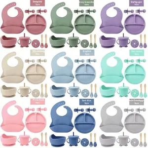 100% Silicone Baby Feeding Set, BPA Free Baby Dishes 9 PCS Set - CHOOSE COLOR