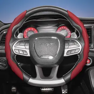 For Dodge Steering wheel cover breathable PU leather segmented snap-on design sporty wave pattern anti-slip and wear-resistant All-Season Use compatible with Charger/Durango/Hornet/Attitude/Journey