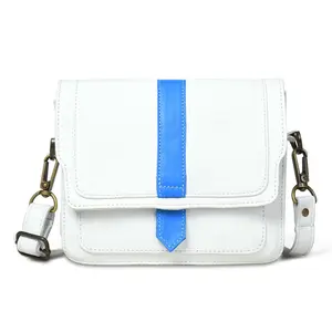 Sharo Deleite 10 Female Designer Leather Crossbody - Two Tone White & Sky Blue