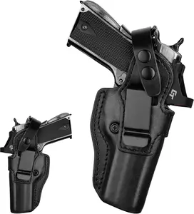 Leather Holster for 1911 5", 4.25" & 4" Barrel with Rail and No Rail – IWB and OWB Convertible, Optic-Ready, Compatible with Kimber, Colt, Tisas, S&W, Springfield, Ruger & More, Ambidextrous, Black