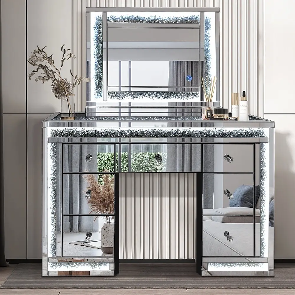 A66 Glass Mirror Makeup Vanity with LED Lighting
