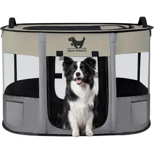 Rest-Eazzzy Dog Playpen, Foldable Kitten Playpen for Medium Dogs, Portable Pet Puppy Playpen with Removable Shade Cover, Indoor Outdoor Travel Camping Use for Small Pets with Carrying Case (M, Grey)