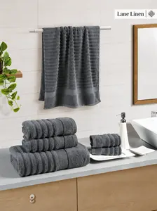 LANE LINEN Luxury Ribbed Bath Towels Set - 100% Cotton, Soft Towel Set, 2 Bath Towels, 2 Hand Towels, 2 Washcloths (6 Piece Set) - Lint, Shower