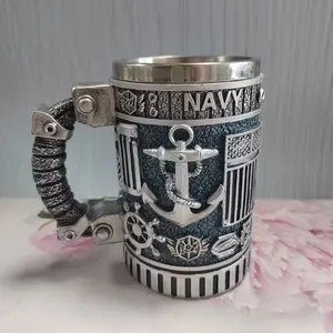 Creative Ship Anchor Stainless Steel Cup, Resin Beer Mug, Coffee Cup, Bar & Home Use, Cold Hot Drinks, Holiday Gift, Christmas, New Year, Birthday