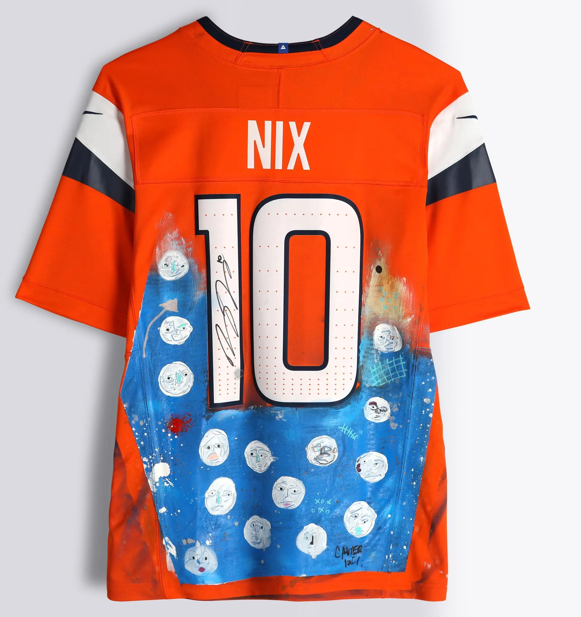 Bo Nix Denver Broncos Autographed Orange Limited Jersey - Art by Cavier Coleman - Limited Edition #1/1 - FFAJAN26 - Fanatics Authentic Certified