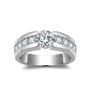 EJG Men's Wedding Band 925 Sterling Silver 1.5CT Center Stone Minimalist Promise Ring Christmas Black Friday Gift for Him