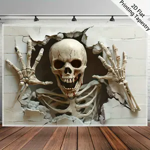 [Halloween Tapestry] Ultra large size - Halloween Skeleton Hole Wall - HD Digital Printing Huge Tapestry - Polyester - Home Decoration - 1pc - 2D Flat Printing - with Free Hanging Clips
