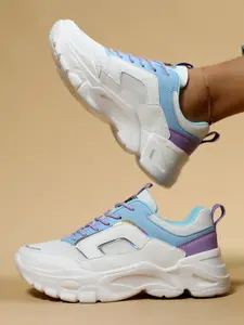 Women's Dad Shoes, White Light Blue Purple Color Block Chunky Platform Sneakers, Thick Sole Fashion Shoes for Street Style, Comfortable Gift for Her