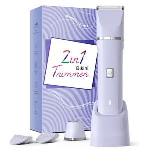 Bikini Trimmer for Women - Painless Electric Razors for Silk Skin,Cordless Body Shaver for Trip,Replaceable Lady Facial Razor, IPX7 Waterproof&Easy Cleaning, Ceramic Blade, USB Charge Dock Pink