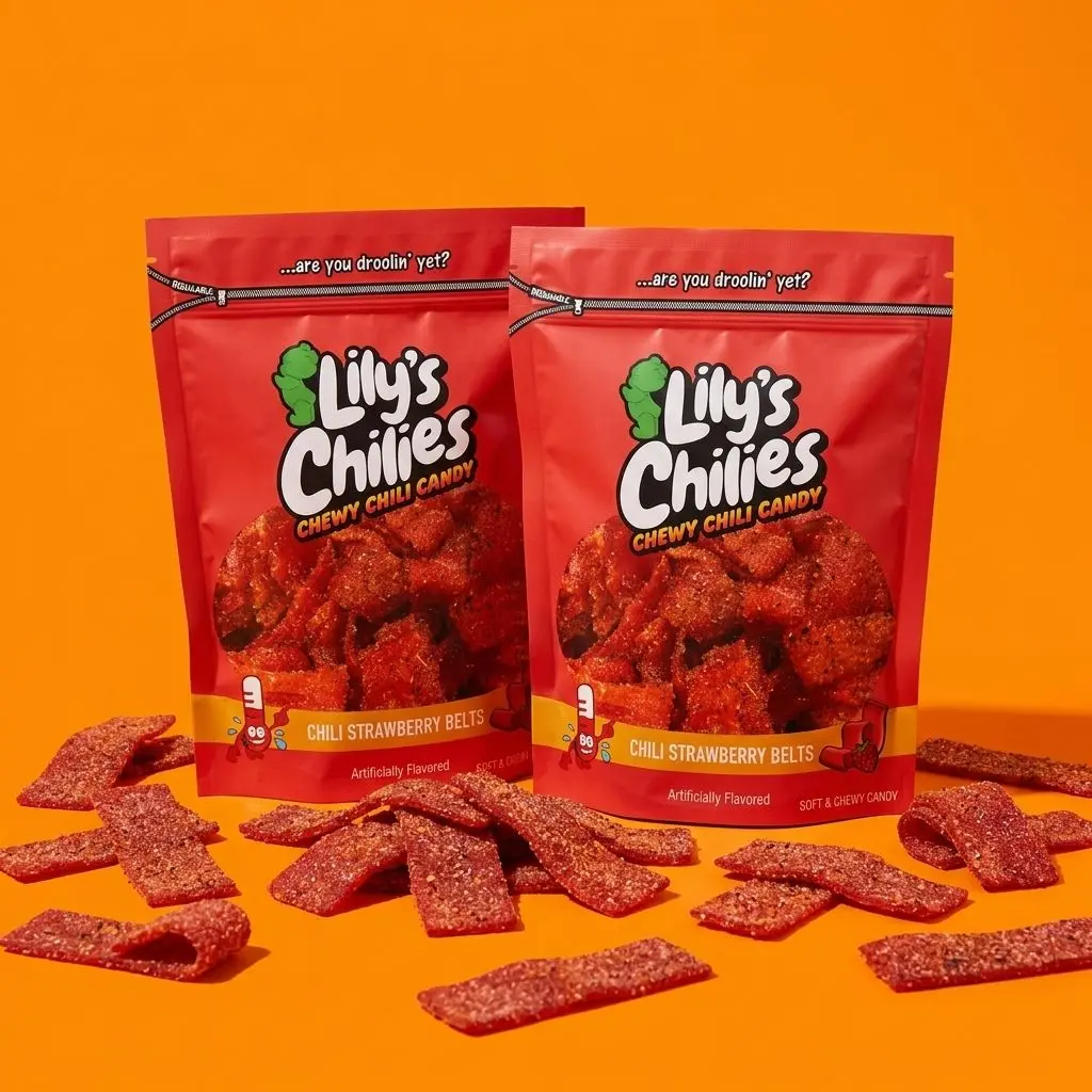 Chili Strawberry Belts (Two 4oz Bags), Chili Candy Snack