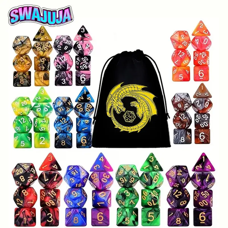 70-Piece Polyhedral Dice Set for Dungeons & Dragons Rpg Game, Includes D20 D12 D8 D6 D4 and Two D10 Dice, Comes with Carrying Bag, Dice Bulk