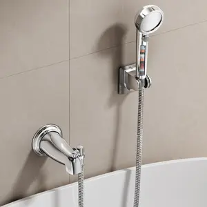 Bathtub Faucet with Sprayer, Filtered Shower Head Attaches to Tub Faucet, Metal Tub Tap with Sprayer, Bathtub Shower Attachment with 3 Adapters, 3-Mode Shower Head with ON/OFF Button