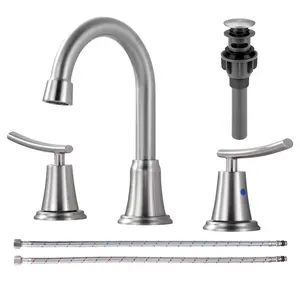 WOWOW 8 in. Widespread Double Handle Bathroom Faucet with Pop Up Drain Included and 360° Swivel Spout in Brushed Nickel