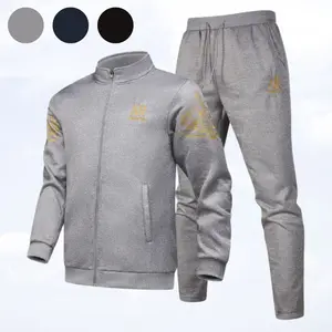 Men's Spring & Autumn Stand Collar Long-Sleeve Embroidered Casual Athletic Tracksuit Sweatsuit Set