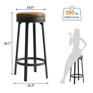 Garvee 30 inch Swivel Bar Stools Set of 2, Counter Height Barstool with Footrest and PU Leather Upholstery, Metal Frame, Kitchen Barstools for Kitchen Island, Home Bar, Brown
