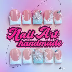 Delicatething Y2K Style Nail Set, Handmade Square Duckbill Nails, 4 Sizes XS S M L, Perfect Gift for Girls, Includes Jelly Glue Crystal Stick