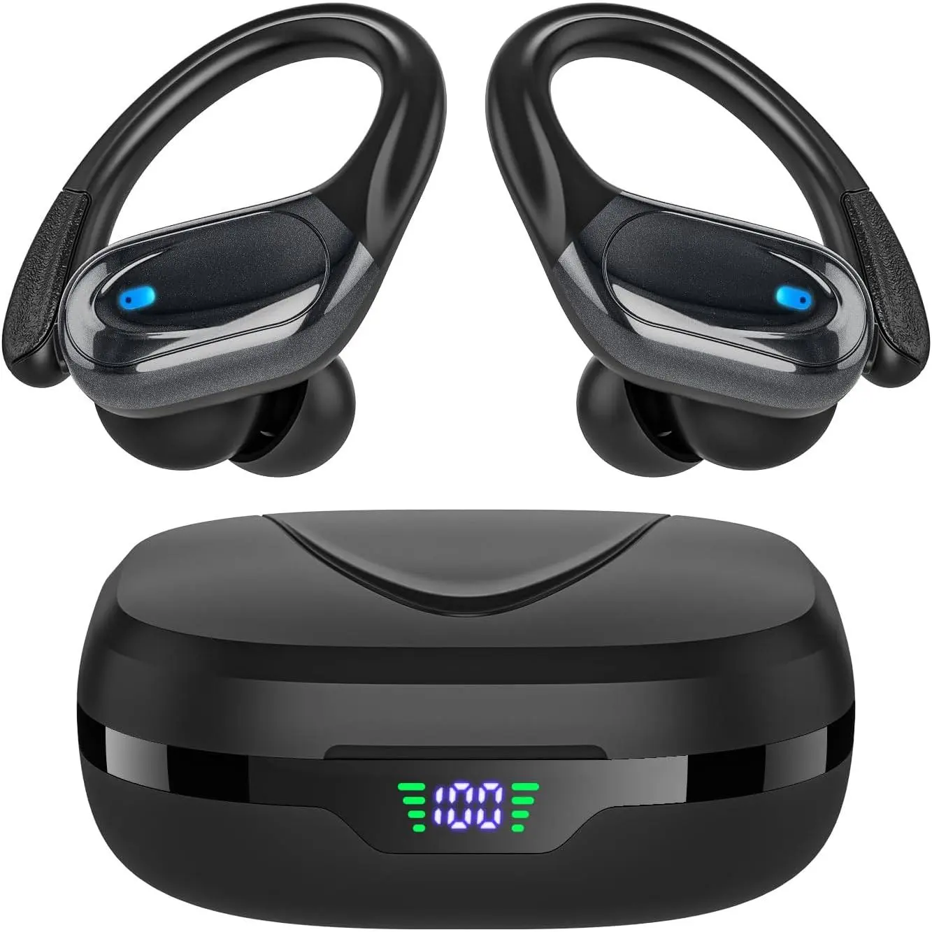 Earbuds  Headphones 80hrs Playback Ear Buds Power Display with Noise Canceling Mic Headsets for /Workout/Running Black