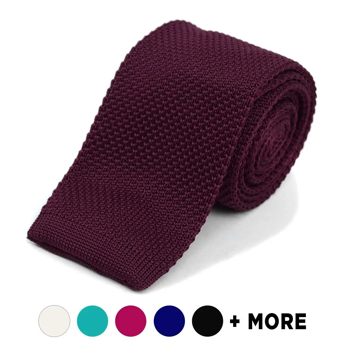 Umo Lorenzo Poly Knit Narrow Necktie - 2.5" Width, Flat Bottom, 10 Color Options Including Dark Mauve & Colorful Synthetic Neckties, Dark Mauve Neckties