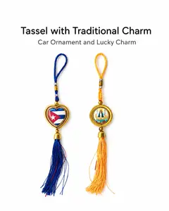 Traditional Charm Compact Soft Tassel Heart-Shaped Gold-Tone Car Ornament, Interior Car Accessories, Home Festive Decor Trinkets