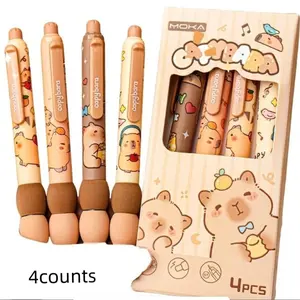 4pcs Cute Water Buffalo Gel Ink Rollerball Pens, Retractable 0.5mm Erasable Pens, Comfort Grip Writing Pens, Smooth Ink Pens for School Office Home Note-Taking & Gift