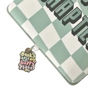 Books Are My Happy Place Kindle Charm, Kindle Charm, E-Reader Charm, E-Reader Dust Plug, Kindle Dust Plug, USB-C, I-Phone Plug, Kindle Plug Smartphone Cellphone Handmade