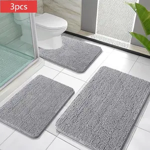 3 Piece Chenille Bathroom Rug Set Super Soft Absorbent Quick Dry Non Slip Bath Mat U-Shaped Toilet Floor Rug Home Decor