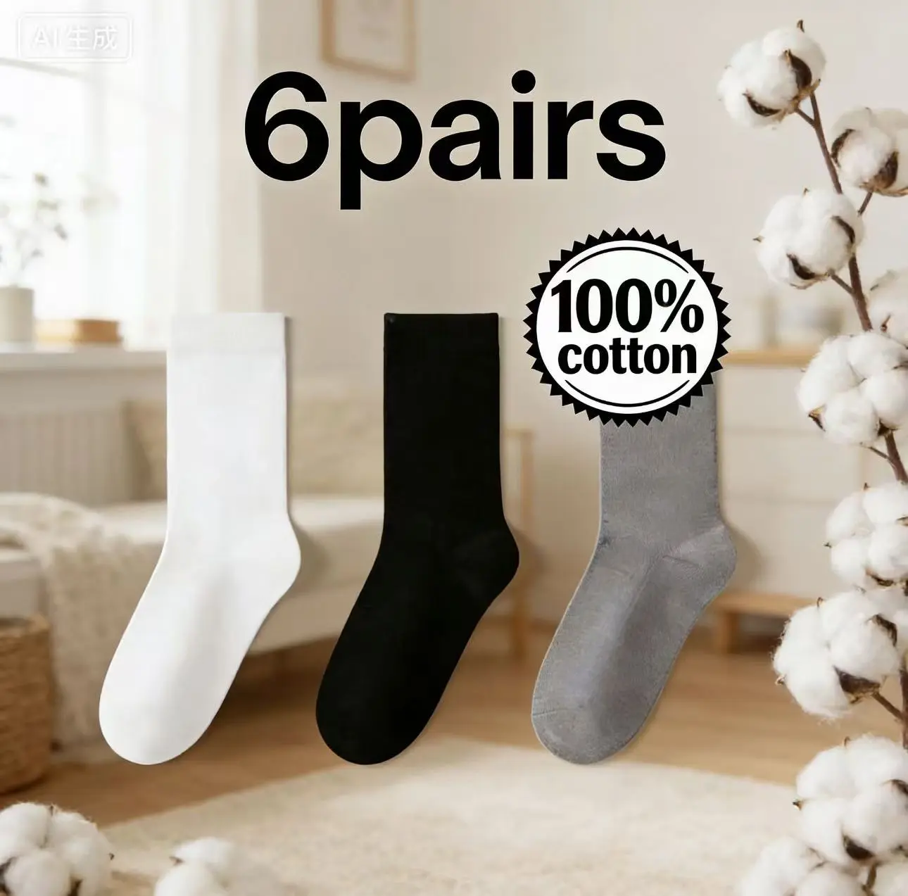 Men's Business Casual Crew Socks 6-Pack, Soft 100% Cotton Menswear for the Office, Smooth Elastic & Odor-Resistant, Student, Long, Sweat, Mesh, Knitted, Breathable