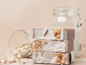 Goat's Milk Soap with Colloidal Oatmeal, Oatmeal, Milk & Honey Body Care Body Wash Cleansing Moisture Moisturizing Cocoa Butter Soaps By Lela