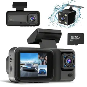 Dash Camera For Car Accessories, Dash Cam Front And Rear Inside, 1080P Triple Dash Cam, HDR, G-Sensor, 24Hr Parking,Dashcam With Night Vision With Free 64GB SD Card,Built-In Loop Recording Dashcam For Women Car Must Haves..