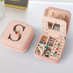 Travel Jewelry Box Jewelry Case - Pink Jewelry Organizer with Mirror Gifts for Women Her Friends Female Birthday Gifts Initial Personalized Jewelry Box for Women