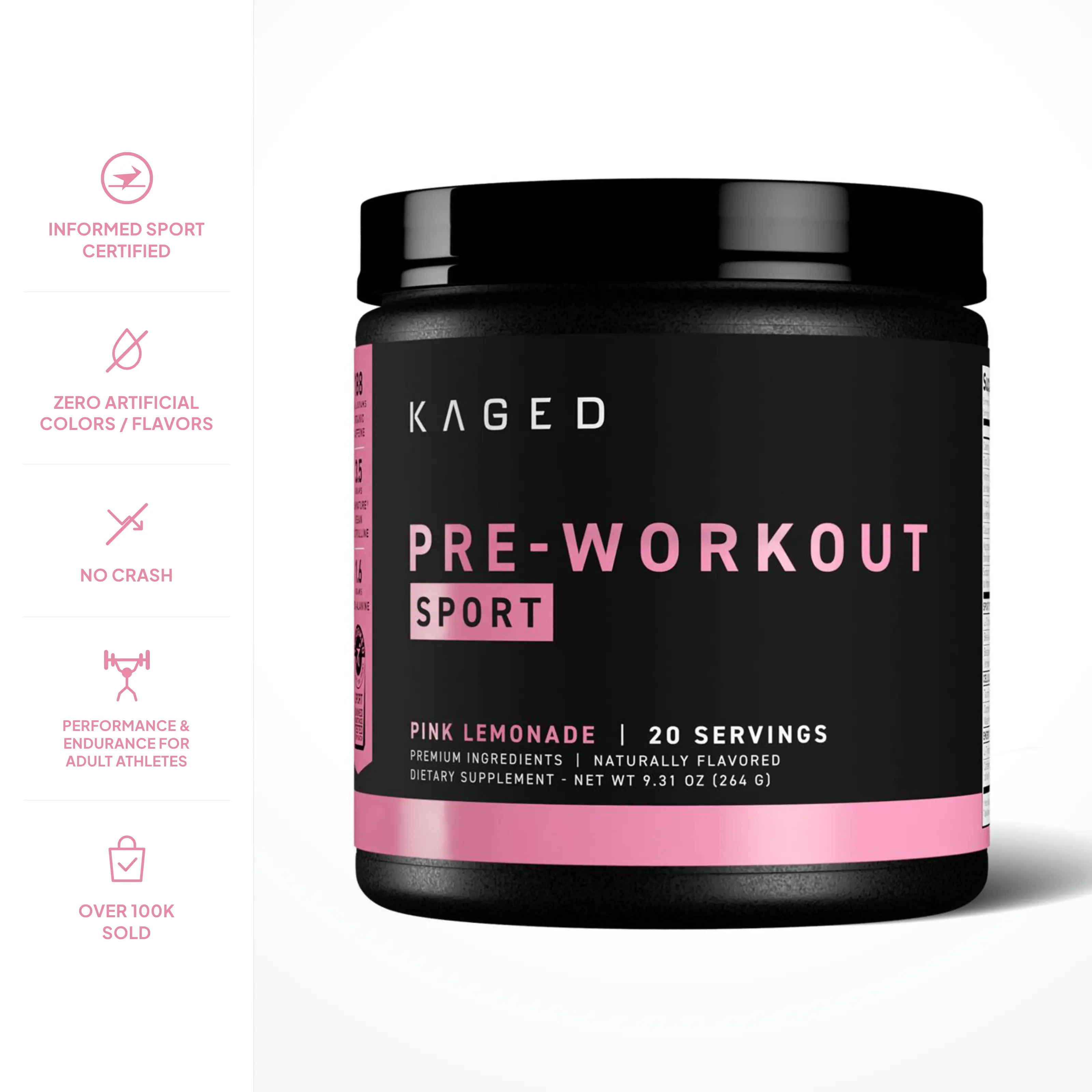 Kaged Pre-Workout Sport Powder for Athletes, Men & Women, 20 Servings | 188mg Natural Caffeine, 3.5g L-Citrulline, Beta-Alanine, Taurine & Electrolytes for Energy, Pump, Focus & Endurance | Informed Sport Certified Supplement Pre Workout Supplement Fitnes